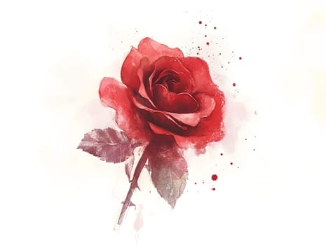 Botanic Red Watercolor Rose Nature Floral Flower