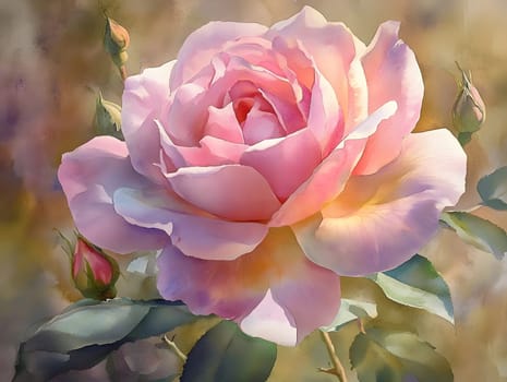 Botany Pink Watercolor Rose Nature Floral Flower