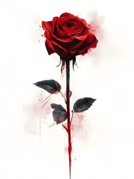 Botanic Red Watercolor Rose Nature Floral Flower