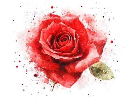 Botanic Red Watercolor Rose Nature Floral Flower