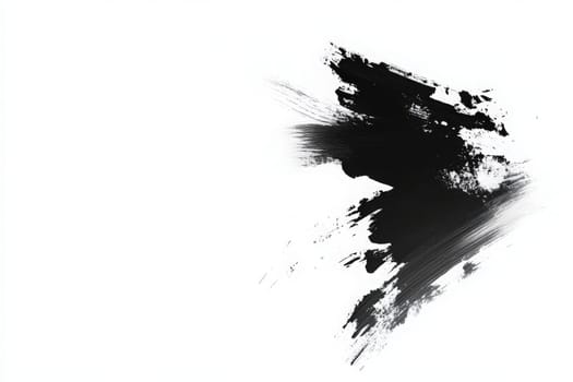 Bold black brush movements dance across a spotless white surface, creating an abstract composition filled with contrasting textures and evoking a sense of creativity and spontaneity.