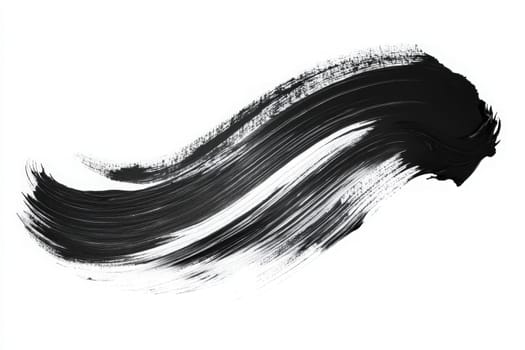 Broad, sweeping black brush movements form a captivating artistic pattern against a spotless white background, emphasizing contrast and creativity in the design.
