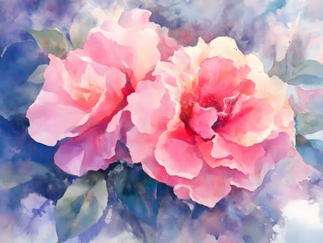 Botany Pink Watercolor Rose Nature Floral Flower