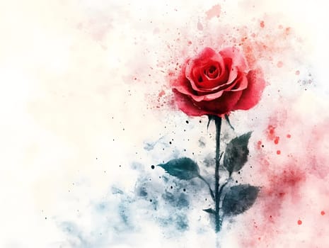 Botanic Red Watercolor Rose Nature Floral Flower