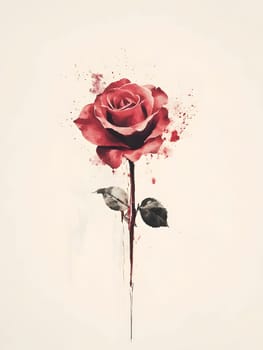 Botanic Red Watercolor Rose Nature Floral Flower
