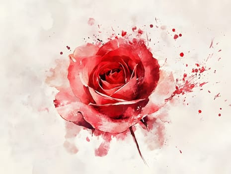 Botanic Red Watercolor Rose Nature Floral Flower