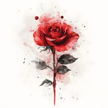 Botanic Red Watercolor Rose Nature Floral Flower