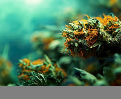 green cannabis flowers in full bloom. AI generative.
