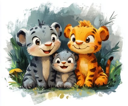 Illustration for children, savannah animals. AI generative.