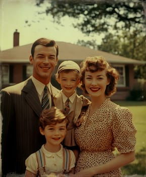 Vintage photo of an American family from the 1940s, 1950s