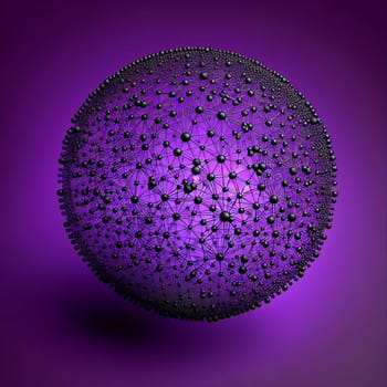Abstract image of a spherical network of black dots and lines, resembling a molecule or a constellation. The sphere is illuminated by a purple light. A high-quality photo.