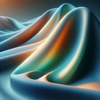 Close-up image of blue and green fabric with a soft, flowing texture. The fabric is illuminated by warm, golden light, creating a sense of warmth and comfort. A high-quality photo.