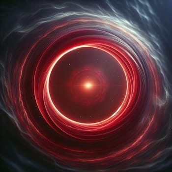 Abstract digital art depicting a glowing red ring in space. The ring is composed of particles that shimmer and move, creating a mesmerizing and otherworldly effect. A high-quality photo.