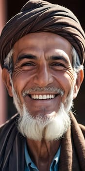 A resident of Afghanistan, this smiling man radiates warmth and happiness, displaying a rich cultural heritage while embracing life. His genuine expression reflects the beauty of his surroundings. AI.