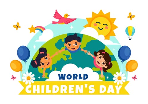 World Children's Day Vector Illustration on November 20 Featuring Cute Decorative Elements to Child Welfare and Rights in a Cartoon Background