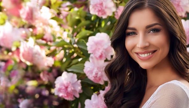 gorgeous young woman flowers in the background, AI generated image