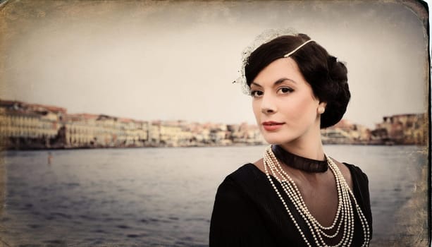 pretty young woman retro style, AI generated image
