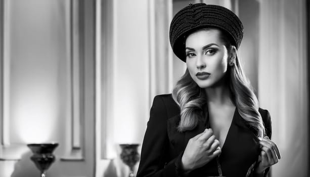 gorgeous elegant young woman in black and white, AI generated image