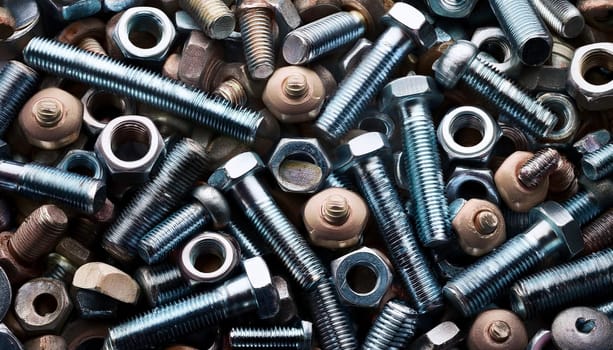 bolts and nuts and screws hardware background, AI generated image