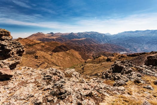 Beautiful Semien or Simien Mountains National Park landscape in Northern Ethiopia near Lalibela and Gondar. Africa wilderness.