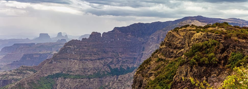 Beautiful Semien or Simien Mountains National Park landscape in Northern Ethiopia near Lalibela and Gondar. Africa wilderness.