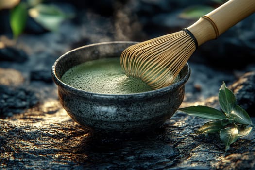 tasty Matcha Latte made from green tea. AI generative.