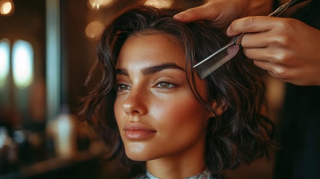 Woman Getting Haircut with Straight Razor at Salon