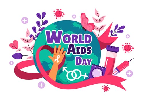 World AIDS Day Vector Illustration on 1 December featuring a Red Ribbon Symbol to Raise Awareness of the AIDS Epidemic in a Flat Style Background