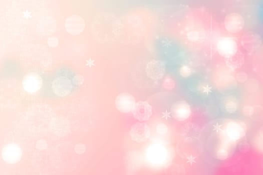 Abstract blurred festive delicate winter christmas or Happy New Year background with shiny pink and white bokeh lighted stars. Space for your design. Card concept.