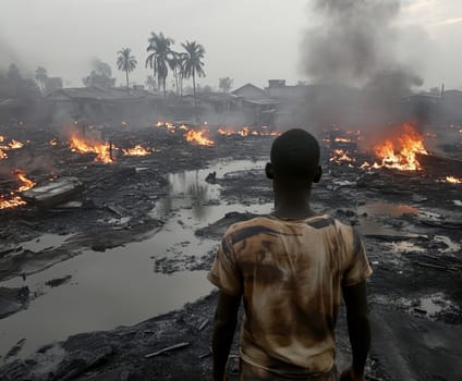 Human Rights Damage Lost in Climate Crisis. AI generative.