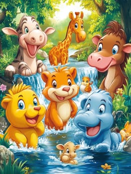 Illustration for children, savannah animals. AI generative.