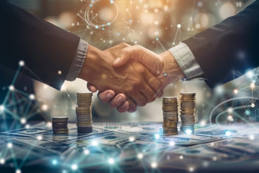 A businessman shaking hands with a partner, financial agreement concept