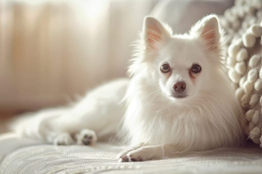 Adorable American Eskimo Dog with fluffy white coat and bright eyes, ideal for cute and cuddly designs