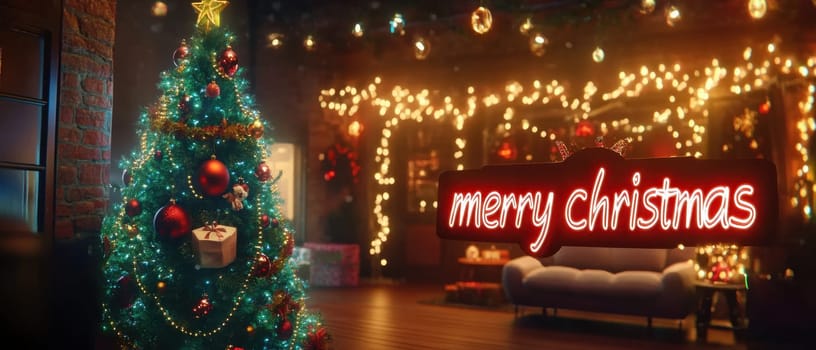 A beautifully decorated Christmas tree glows in a warm indoor setting creating a festive and joyful atmosphere for the holiday season.