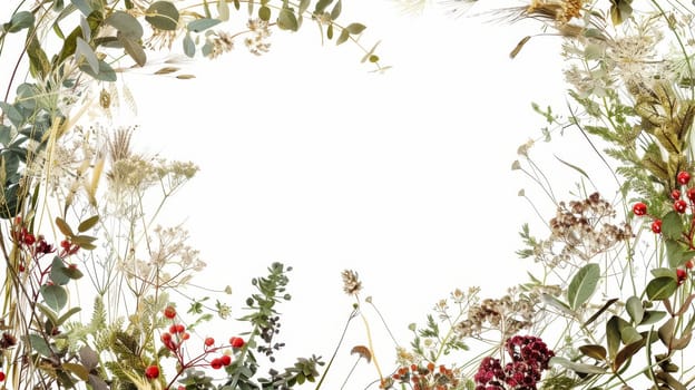 Bohemian-inspired botanical wreath artwork capturing the beauty of the natural world on white