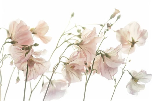 Botanical illustration of delicate flowers on a transparent white surface, perfect for floral-themed projects