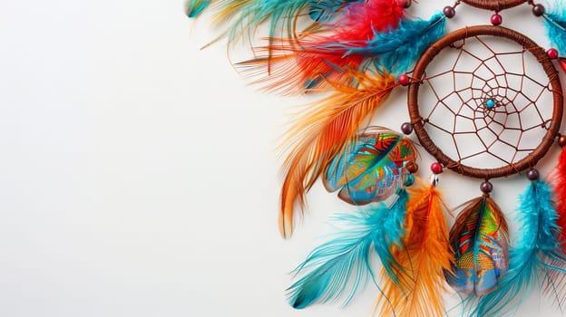 Boho-inspired dreamcatchers with intricate details and vibrant feathers capture the essence of bohemian style on white