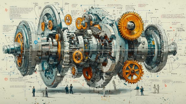 A highly detailed scientific illustration depicting the concept of "Commercial Chaos,"" showcasing a misaligned organizational mechanism. The cross-sectional view reveals separate departments—Product, Marketing, Finance, HR, and Sales—represented by gears and cogs in friction, stress fractures, and inefficiencies, all feeding outdated data into an ignored dashboard. Peripheral scenes depict employees attempting makeshift repairs, symbolizing fragmented data, duplicate efforts, and siloed communication. An outer ring shows a solution pathway with realigned gears, unified pipelines, and shared objectives, contrasting chaotic fragmentation with potential organizational harmony."