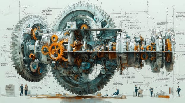 A highly detailed scientific illustration depicting the concept of "Commercial Chaos,"" showcasing a misaligned organizational mechanism. The cross-sectional view reveals separate departments—Product, Marketing, Finance, HR, and Sales—represented by gears and cogs in friction, stress fractures, and inefficiencies, all feeding outdated data into an ignored dashboard. Peripheral scenes depict employees attempting makeshift repairs, symbolizing fragmented data, duplicate efforts, and siloed communication. An outer ring shows a solution pathway with realigned gears, unified pipelines, and shared objectives, contrasting chaotic fragmentation with potential organizational harmony."