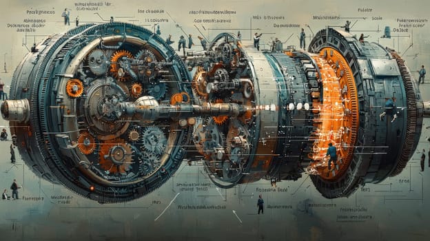 A highly detailed scientific illustration depicting the concept of "Commercial Chaos,"" showcasing a misaligned organizational mechanism. The cross-sectional view reveals separate departments—Product, Marketing, Finance, HR, and Sales—represented by gears and cogs in friction, stress fractures, and inefficiencies, all feeding outdated data into an ignored dashboard. Peripheral scenes depict employees attempting makeshift repairs, symbolizing fragmented data, duplicate efforts, and siloed communication. An outer ring shows a solution pathway with realigned gears, unified pipelines, and shared objectives, contrasting chaotic fragmentation with potential organizational harmony."