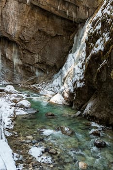 Partnachklamm or Partnach gorge in wintertime, Bavaria, Germany