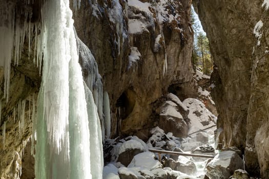 Partnachklamm or Partnach gorge in wintertime, Bavaria, Germany