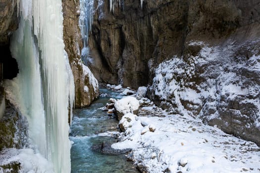 Partnachklamm or Partnach gorge in wintertime, Bavaria, Germany