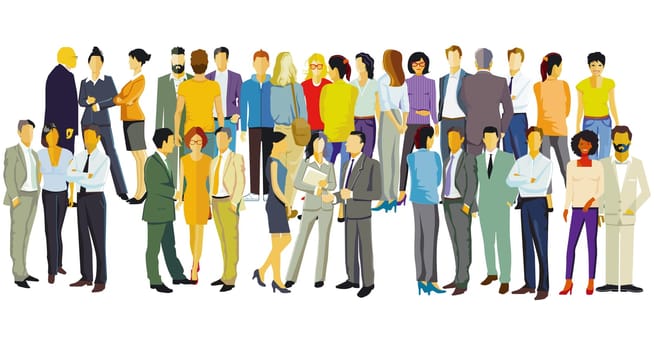 large groups of people on white background, illustration isolated