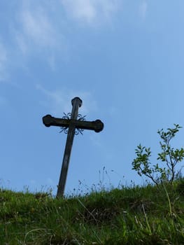 Seebergkopf mountain, summit cross,  in  Bavaria, Germany in summertime