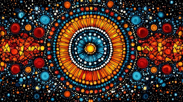 A stunning piece of Aboriginal art characterized by its vibrant colors and intricate patterns. The artwork showcases a high level of detail and contrast, reflecting the rich cultural heritage and storytelling traditions of Indigenous Australian artists. This colorful representation captures the essence of nature, spirituality, and community, inviting viewers to explore its depths.