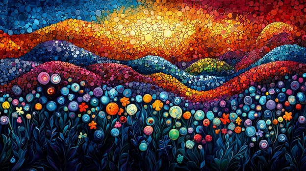 A stunning piece of Aboriginal art characterized by its vibrant colors and intricate patterns. The artwork showcases a high level of detail and contrast, reflecting the rich cultural heritage and storytelling traditions of Indigenous Australian artists. This colorful representation captures the essence of nature, spirituality, and community, inviting viewers to explore its depths.