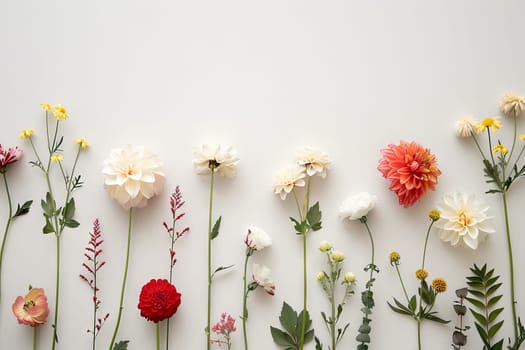 Elegant flower compositions against a clean white canvas, creating a serene ambiance