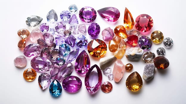 Exquisite gemstone arrangements adding a touch of opulence to a minimalist white background