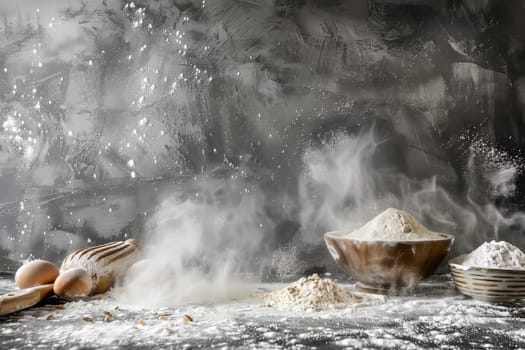Flour dust against a transparent white canvas, adding baking and cooking elements